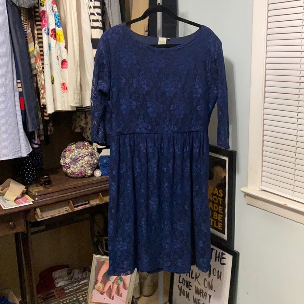 Navy Lace Dress with Sleeves